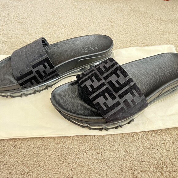$1395 Authentic FENDI Roma Made in ITALY Men\'s Black Leather Suede Sandals Sz.10 main image 11